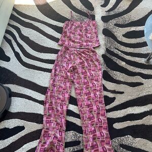 Rue21 Pink and Green Geometric Jumpsuit